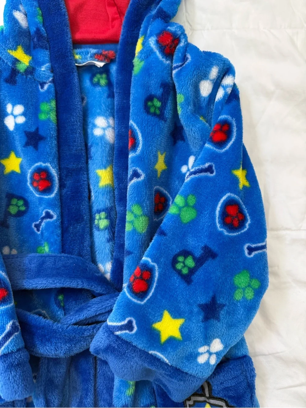 Size 5 Official Paw Patrol Chase Hooded Robe Blue & Red Plush Fleece Cozy Gift